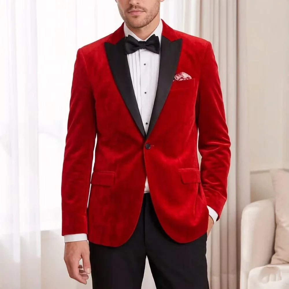 Velvet Formal Suit for Men Slim Fit 1 Piece Formal Wedding Blazer Mix Match Stitching Elegant Prom Party Reception Wear