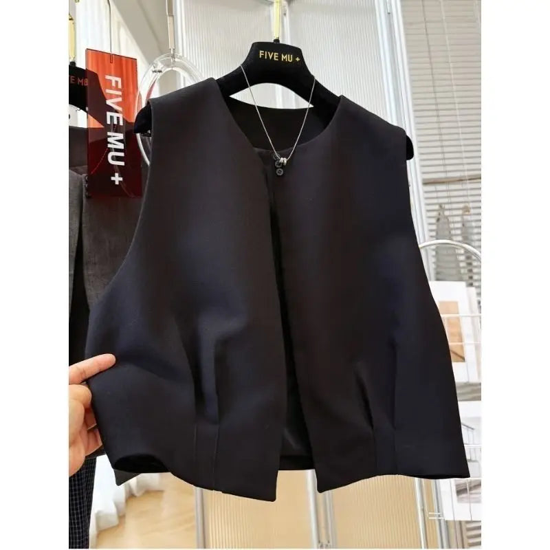 Women Blazer Vest New Spring Summer O-Neck Lined Coat Cardigan Sleeveless Jacket Casual Solid Short Suits Waistcoat Tank Tops