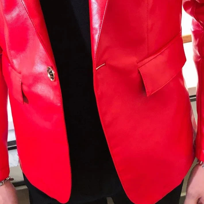 Thin Leather Man Suits and Blazers Simple Breasted Clothing Handsome Classic Menswear High Quality Coats Casual Jacket for Men
