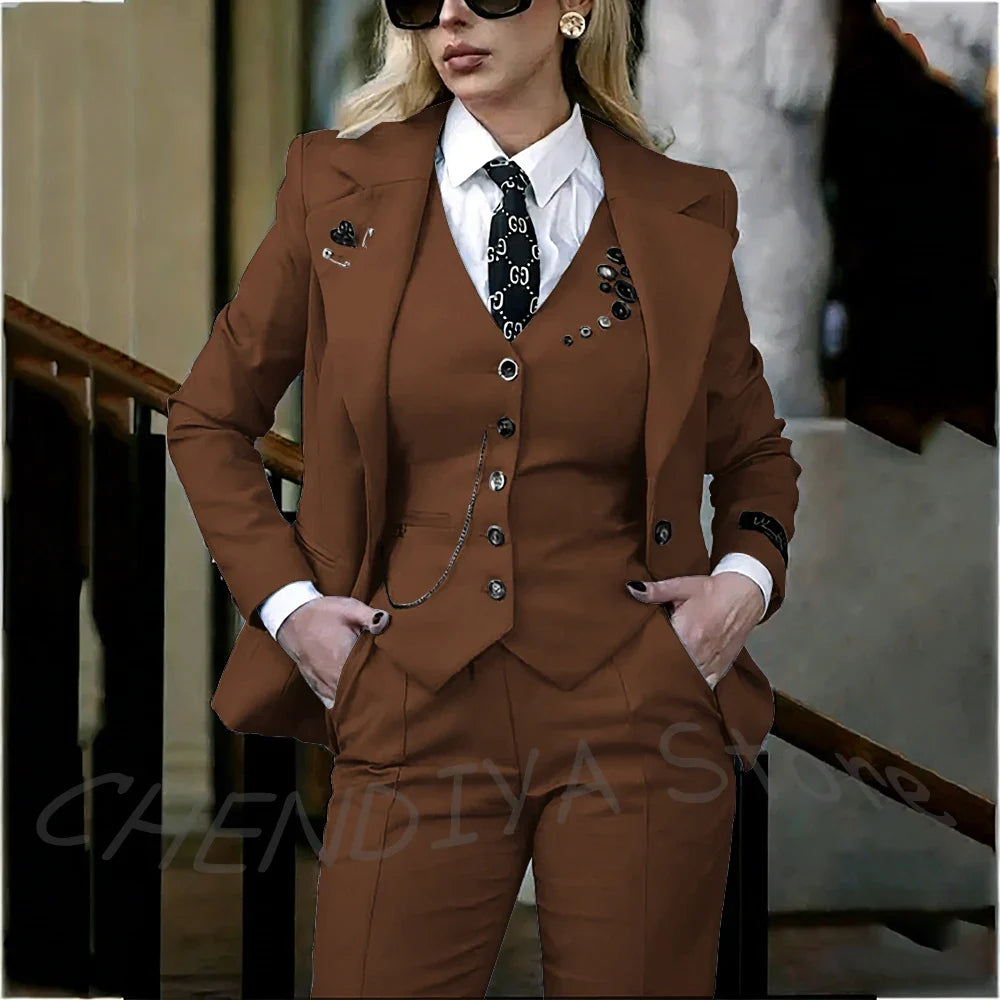 Modish Notched Lapel Women Suit Slim Fitted Solid Costume Custom Made Professional Single Breasted Lady Sets Full Outfits