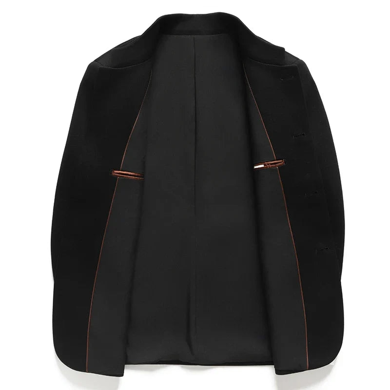 Blazer Men Smart Casual Stand Collar Korean Style Black Business Coat