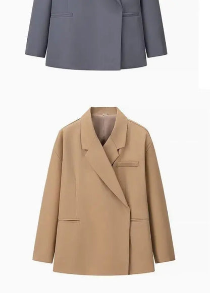 Cross-Border Women's Fashion Color Block Lapel Side Buttoned Suit Jacket Princess Style Loose Fit Long Sleeve Regular Length
