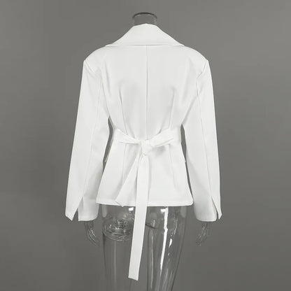 Winter,European,Clothes,Workplace,Office,Suit coat,Chic,Elegance,Women,Tops,Long Sleeve,Lace up,Pocket,Jacket,2026,New,6721002