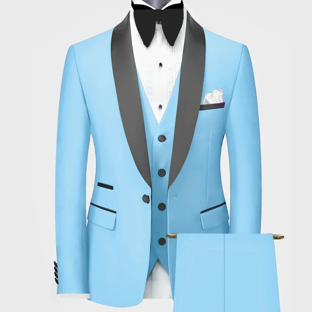 Men Suit 3 Pieces Black Single Button With Bright Lapel For Wedding Groom Banquet Party Business Work Set Jacket Vest Pants