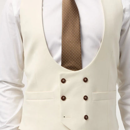 Men Vest Double Breasted with Pocket Solid Waistcoat for Wedding Business Formal Occasions