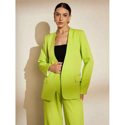 Chic Green V Neck Without Buckle Women Pants Set High-end Female Two Pieces(Jacket+Trousers)أطقم بناطيل