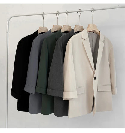 2022 Fashion Summer 2-piece Set Solid Color Single-breasted Casual Simple Student Wear Homme Loose Suits Wear (Blazers + Pants)