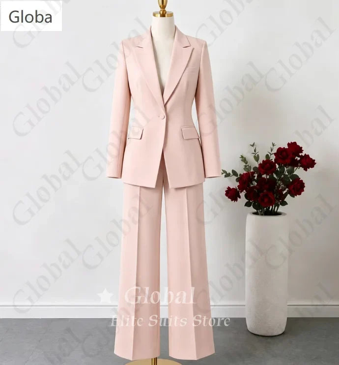 Lemon Yellow Women Suits 2 Piece Jacket Pants Sets Single Button Business Fashion Party Blazer Wide Leg Trouser Customized