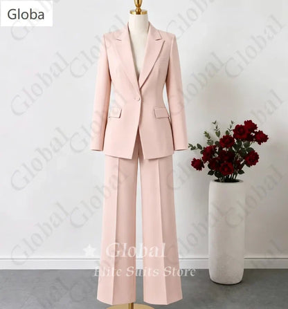 Lemon Yellow Women Suits 2 Piece Jacket Pants Sets Single Button Business Fashion Party Blazer Wide Leg Trouser Customized