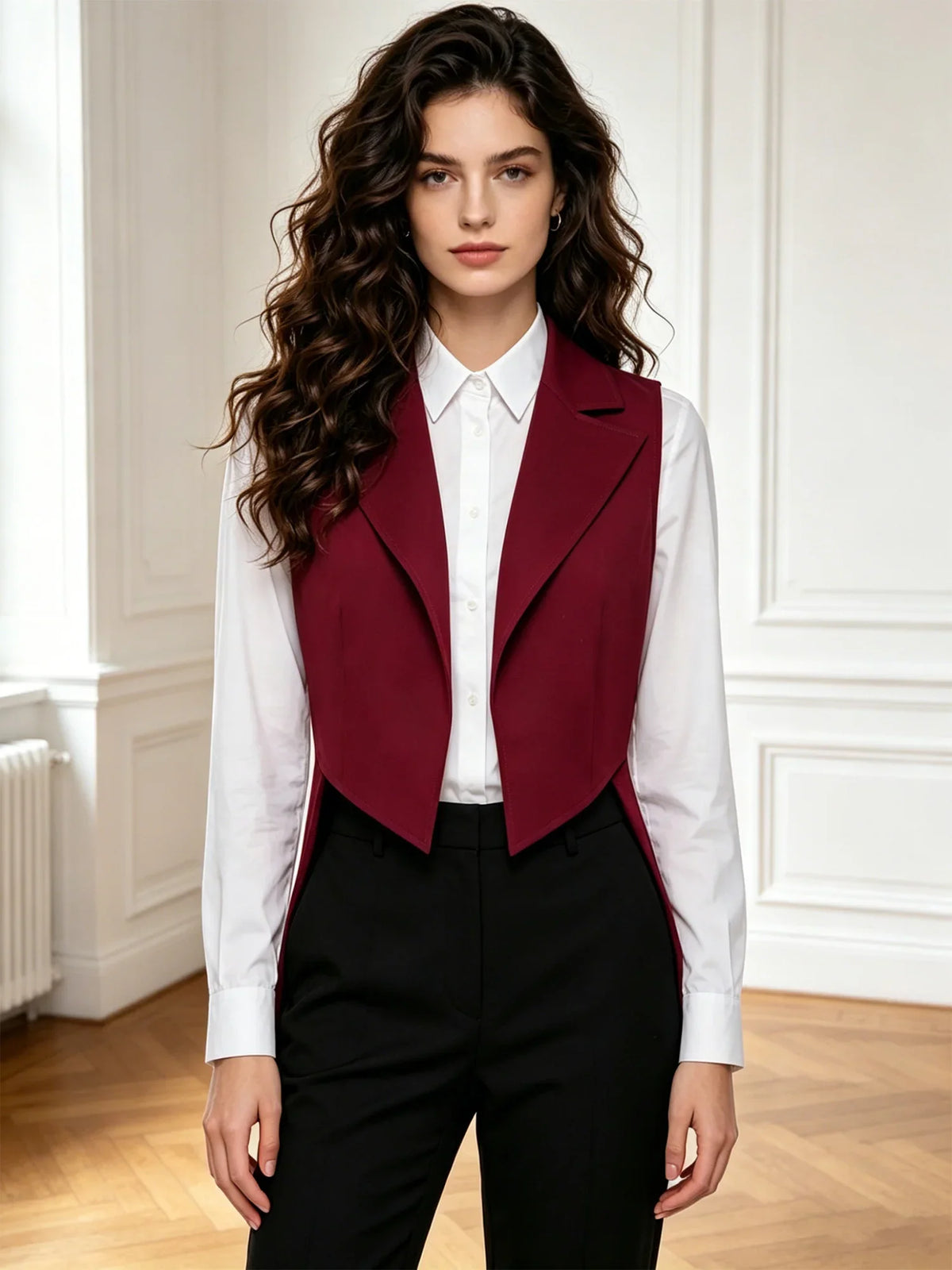 Women Vintage Tailcoat Tuxedo Waistcoat Open Front Sleeveless Jacket Lapel Satin Lining Formal Vest Nightclub Waitress Costume