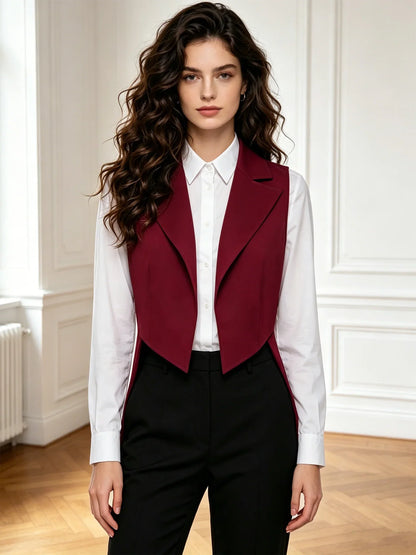 Women Vintage Tailcoat Tuxedo Waistcoat Open Front Sleeveless Jacket Lapel Satin Lining Formal Vest Nightclub Waitress Costume