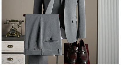 High-quality, fashionable, stylish, versatile and trendy business casual one-button suit set, three-piece set, groom's dress sui