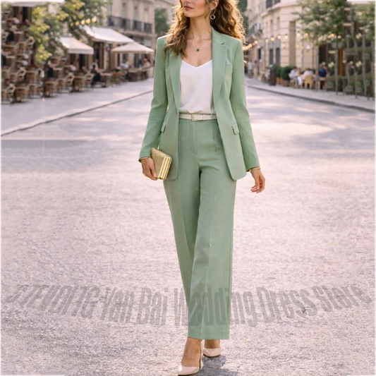 Fashion Elegant Women's Suit Two Piece Notched Lapel Straight Fit Office Business Formal Streetwear Lady Matching Outfit