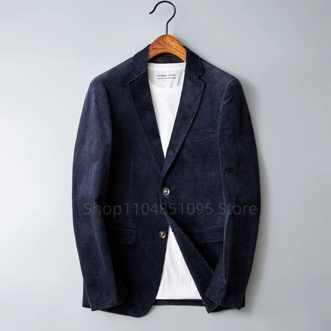 6XL-XS Men High Quality Business Suit Jackets Man Slim Fit Corduroy Notch Lapel Two Buttons Blazers Man Casual Suit One Coat