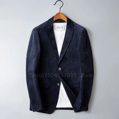 6XL-XS Men High Quality Business Suit Jackets Man Slim Fit Corduroy Notch Lapel Two Buttons Blazers Man Casual Suit One Coat