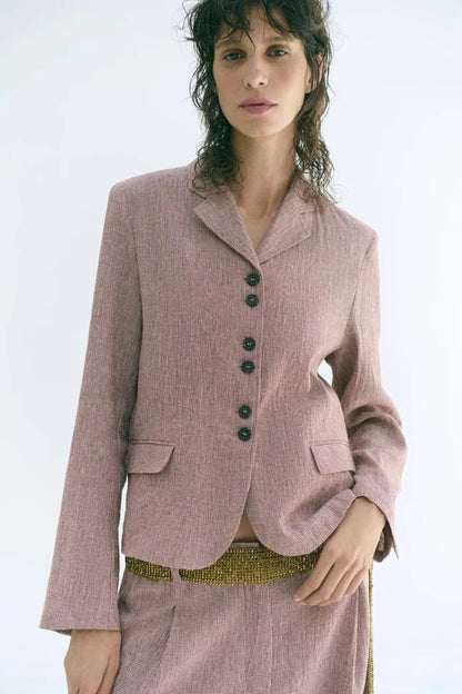 New Autumn 2026 Women's Long Sleeve Turn-down Collar Linen Suit Jacket Classic Style Straight-cut Daily Wear Moisture-wicking