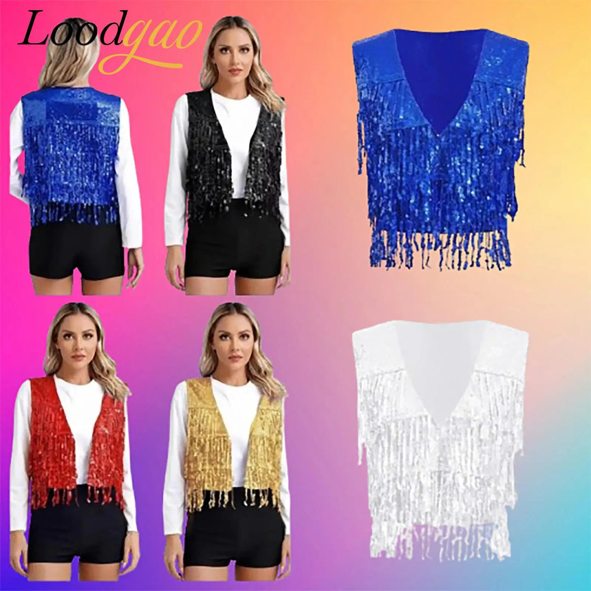 Women's Fringe Vest Clubwear Jazz Modern Dance Waistcoat Glitter Tassel Sleeveless Jacket Sequins Vests Music Festival Costumes