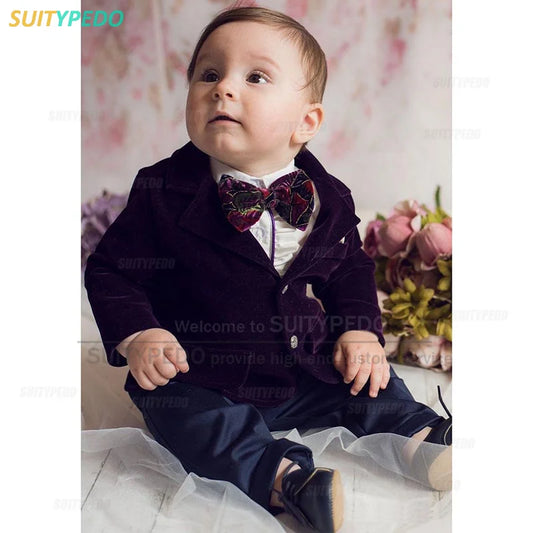 Elegant Infant Suit Set Boy's Velvet Blazer Pants 2Pcs Children Formal Dress Outfit Flower Boy Wedding Party Performance Costume