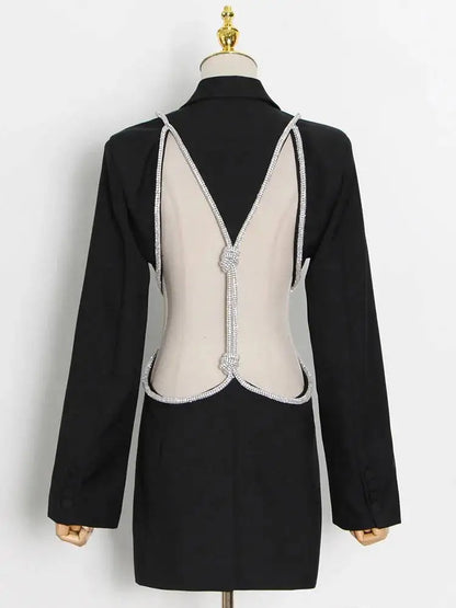 Elegant Solid Backless Notched Collar Blazer Long Sleeve High Waist Slimming Coat 2026 Autumn Women's New 15E01658
