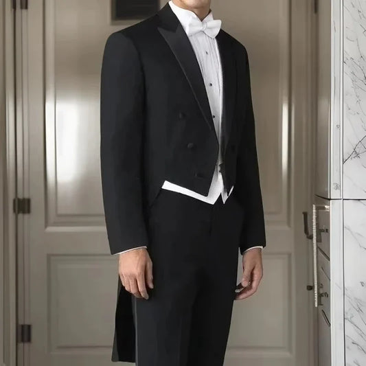 Costume Homme Croisé Queue de Pie pour Mariage Coupe Ajustée Smoking de Mariage Marié Banquet Veste à Revers Cranté avec Pantalon et Gilet