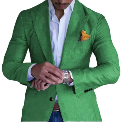 Men's Slim Fit Linen Suit Jacket – Single Button Peak Lapel for Wedding & Beach Events