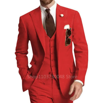 Elegant Gray Men Wedding Party Three Pieces Set Large Size Male Blazer Vest Pant and Vest Fashion Slim Fit Suit