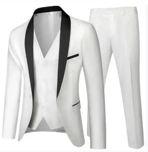 Men's black 3-piece slim fit elegant formal casual 3-piece set jacket vest pants business wedding dance regular sports jacket