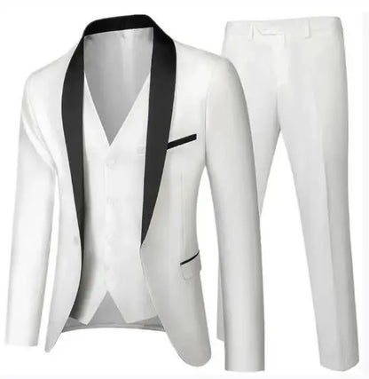 Men's black 3-piece slim fit elegant formal casual 3-piece set jacket vest pants business wedding dance regular sports jacket
