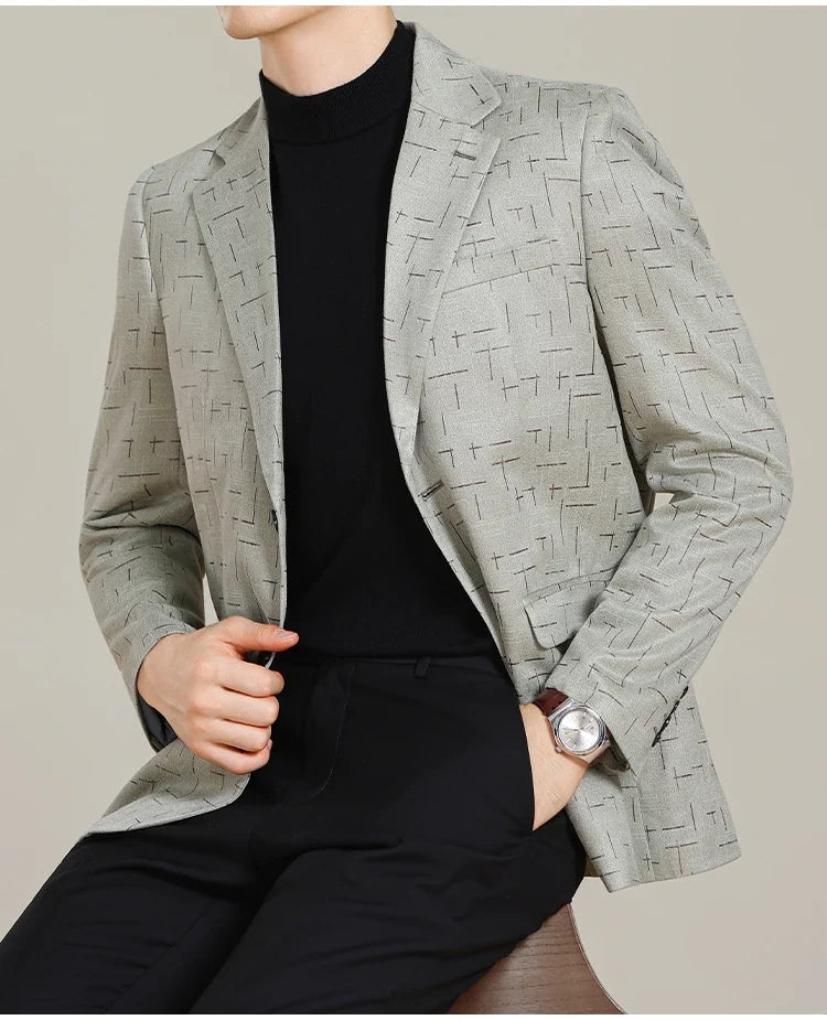 Autumn/Winter Korean Jacquard Casual Suit Jacket Men Slim Business Office Formal Suit Jackets Social Wedding Blazer Masculino