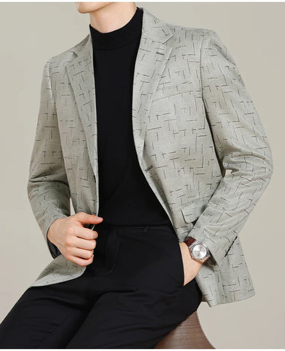 Autumn/Winter Korean Jacquard Casual Suit Jacket Men Slim Business Office Formal Suit Jackets Social Wedding Blazer Masculino