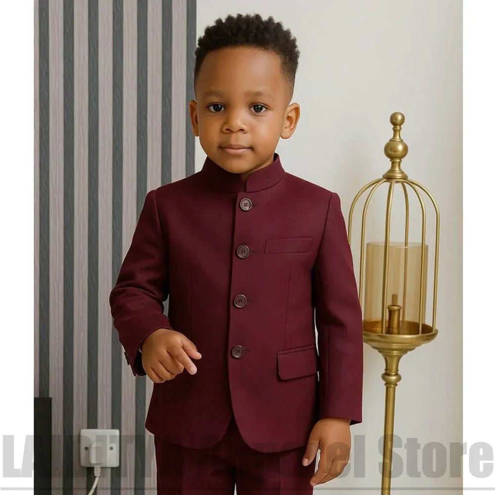Boys Mandarin Collar Suit Set Kids Single Breasted Blazer Pants Child Formal Outfit Wedding Party Daily Casual Wear 2 Piece