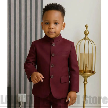 Boys Mandarin Collar Suit Set Kids Single Breasted Blazer Pants Child Formal Outfit Wedding Party Daily Casual Wear 2 Piece