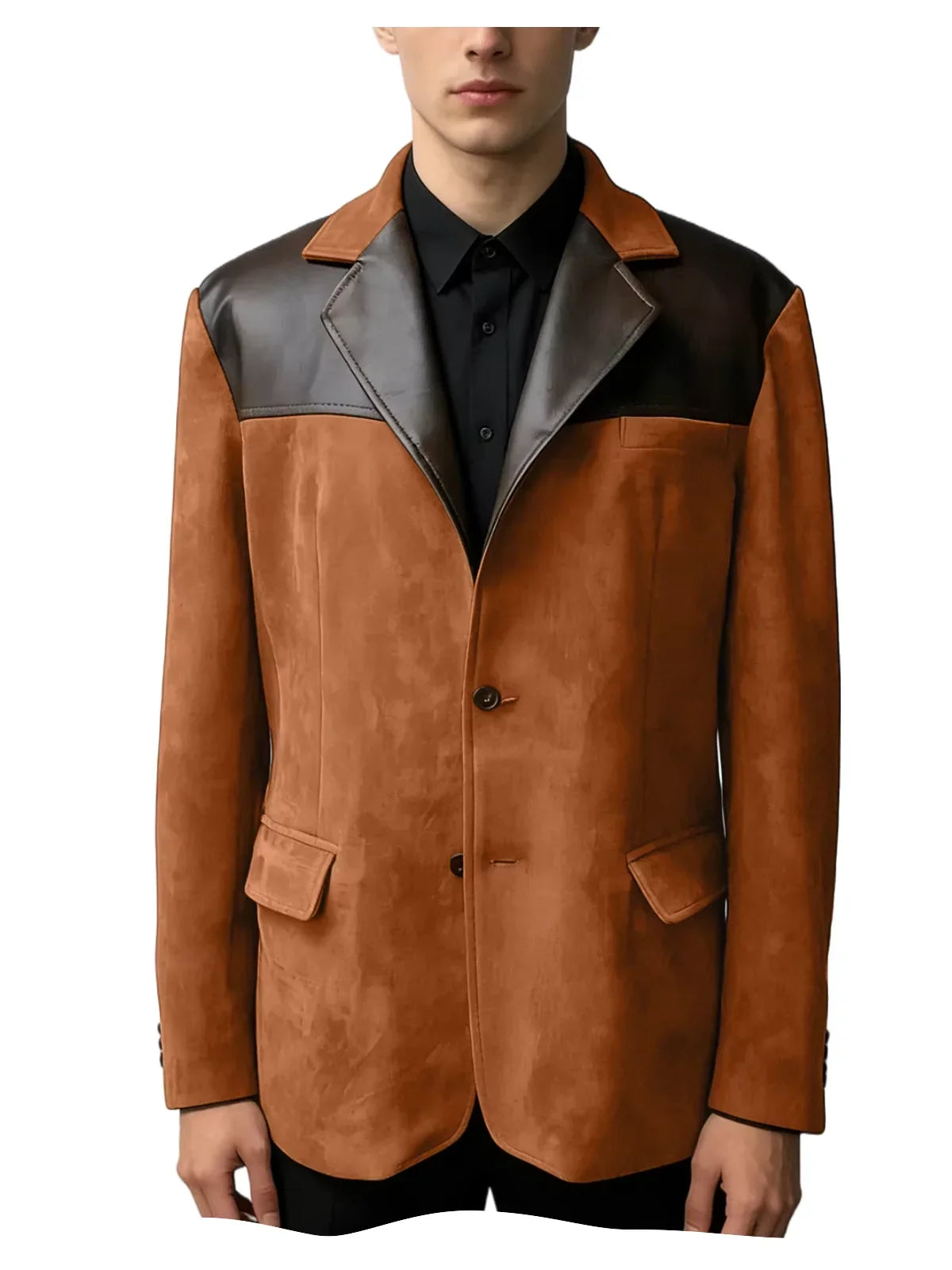 Men's Suede Blazer Single Breasted Slim Fit Classic Suit