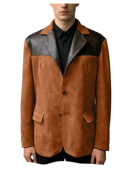 Men's Suede Blazer Single Breasted Slim Fit Classic Suit