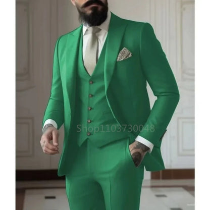Men's Business Casual Slim-fit Solid Color Blazer Vest Pants Set Outdoor Trendy Wedding Host Formal Wear Terno De Caval
