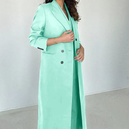Gray Women Pants Sets 3 Piece Gorgeous Peak Lapel Double Breasted Solid Outfits Fashion Formal X-Long Suits (Blazer+Vest+Pants)