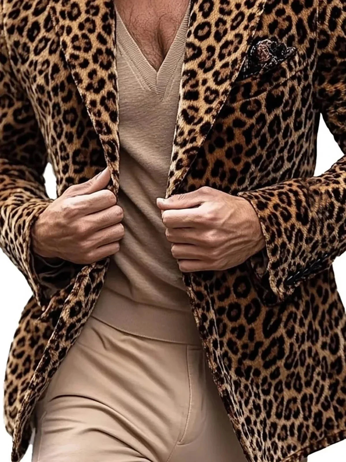 Men's Leopard Print Blazer Single Breasted Slim Fit Notch Lapel Tuxedo Jacket for Party and Prom