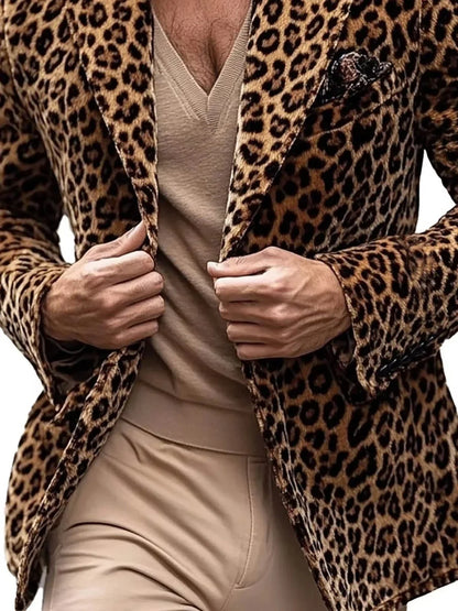 Men's Leopard Print Blazer Single Breasted Slim Fit Notch Lapel Tuxedo Jacket for Party and Prom