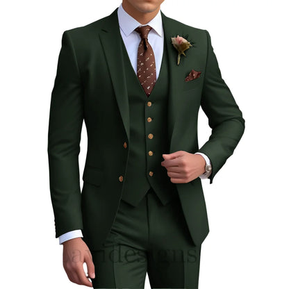 Elegant Men's Wedding Tuxedo Slim Blazer Pants Vest 3 piece Suit XS-5XL Custom Youth Suit 2025 New Style Suits