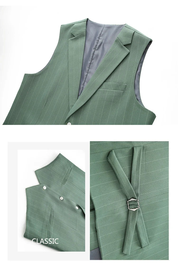 2024 Men's Casual Three-Piece Dress Suit Slim Fit Striped Wedding Outfit with Vest And Trousers High-Quality Fashionable