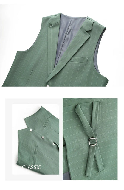 2024 Men's Casual Three-Piece Dress Suit Slim Fit Striped Wedding Outfit with Vest And Trousers High-Quality Fashionable