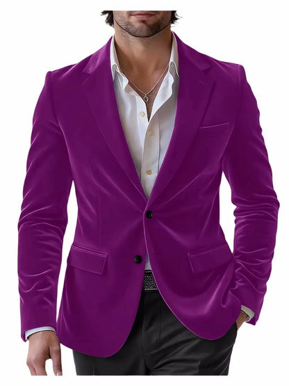 Men's Velvet Blazer Single Breasted Slim Coat Tailored Business Casual Groom's Jacket Fit Work Date Party Wedding Daily Wear