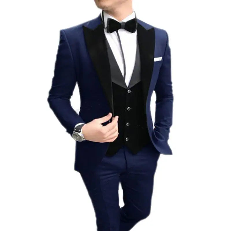 Blue Men's Wedding Suit Slim Fit 3-Piece Peak Lapel Jacket Vest Pants Set Best Man Groomsmen Formal Business Wear Men Clothes