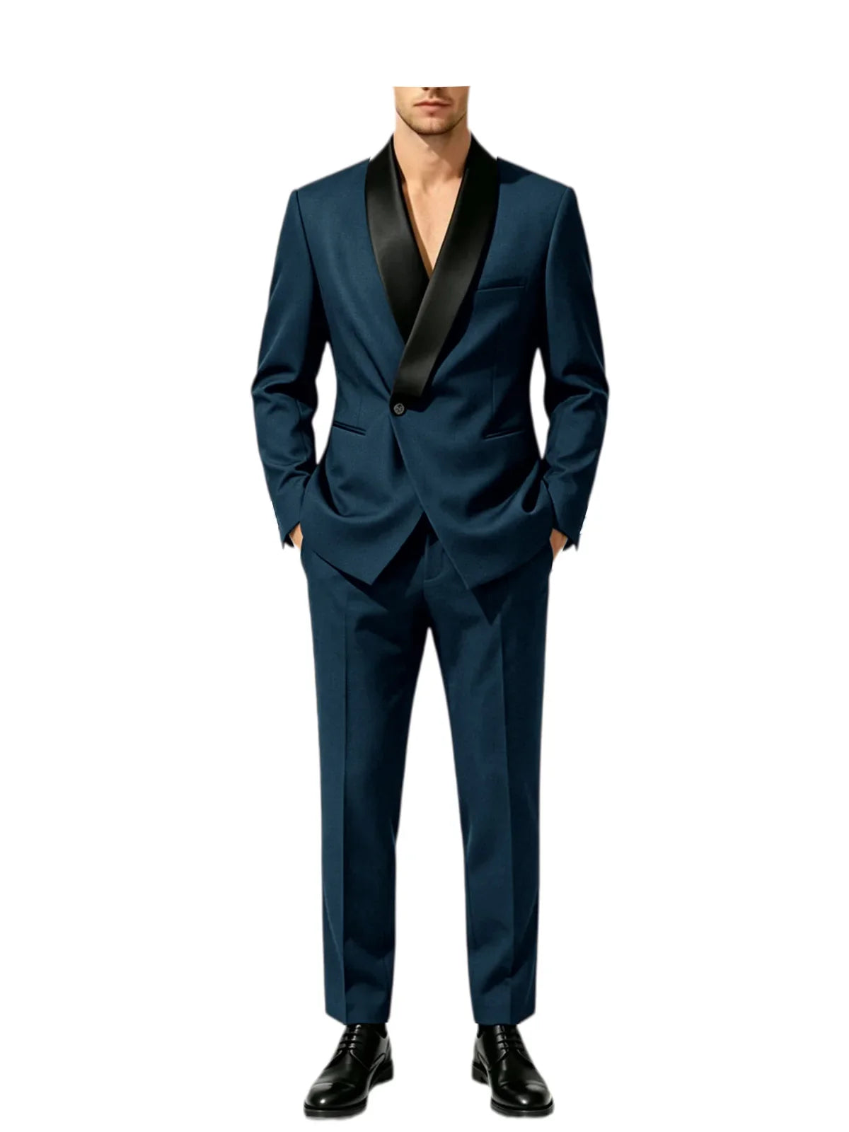 Men's Slim Fit Tuxedo Suit with Black Satin Shawl Lapel – 2-Piece Blazer & Pants for Wedding, Prom & Formal Events