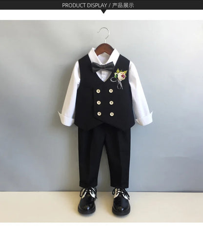 Children Formal Tuxedo Suit Flower Boys Wedding Dress Kids 1 Year Birhtday Photograph Suit Children Performance Party Costume