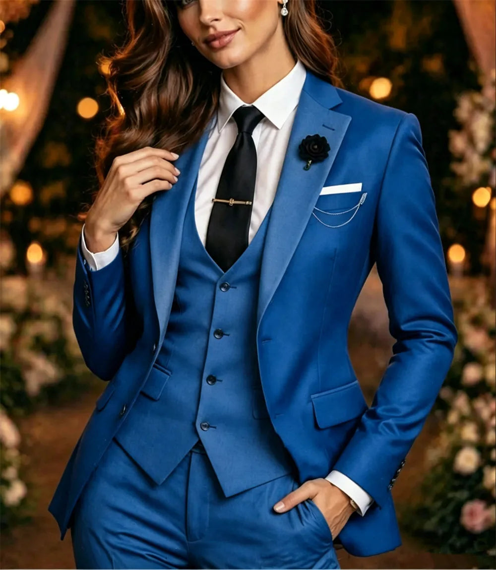 Women's Burgundy Grey Three-Piece Elegant Suits Wedding Dinner Outfits (Blazer+Vest+Pants) Tailor Made