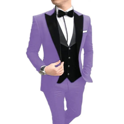 Blue Men's Wedding Suit Slim Fit 3-Piece Peak Lapel Jacket Vest Pants Set Best Man Groomsmen Formal Business Wear Men Clothes