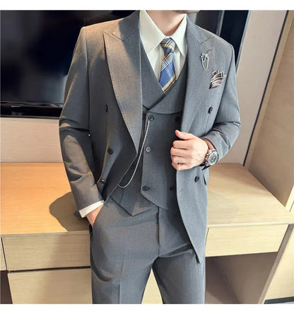 Classic Striped Wedding Suit Set Men 3 Piece Set (jacket+vest+pant) Business Formal Casual Suits Office Party Prom Groom Suit