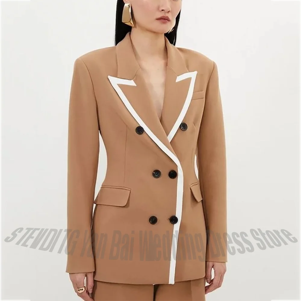 Peaked Lapel Women's Suit Set Two Pieces Formal Elegant Double Breasted High Quality Outfit Modern Party Prom Women Wear
