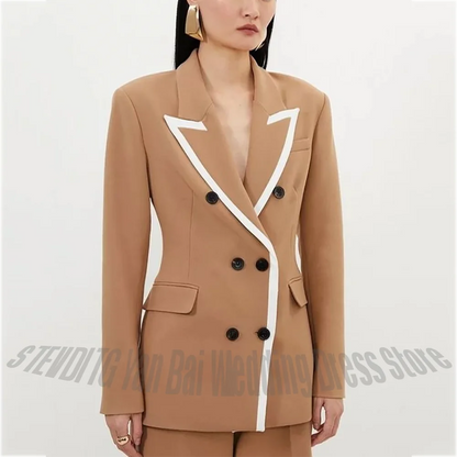 Peaked Lapel Women's Suit Set Two Pieces Formal Elegant Double Breasted High Quality Outfit Modern Party Prom Women Wear